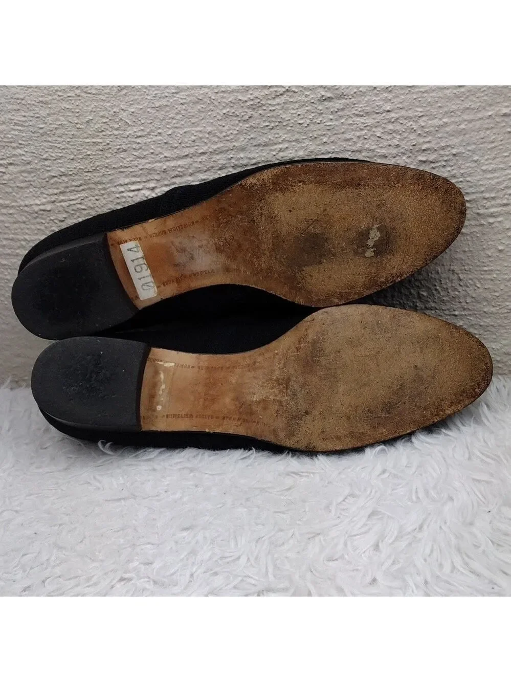 Stuart Weitzman Black Fabric Upper Almond Toe Low Heel Tassel Loafer Shoe